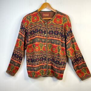 Geiger Vintage Cotton Fair Isle Geometric Classic Cardigan Sweater womens 42 L
